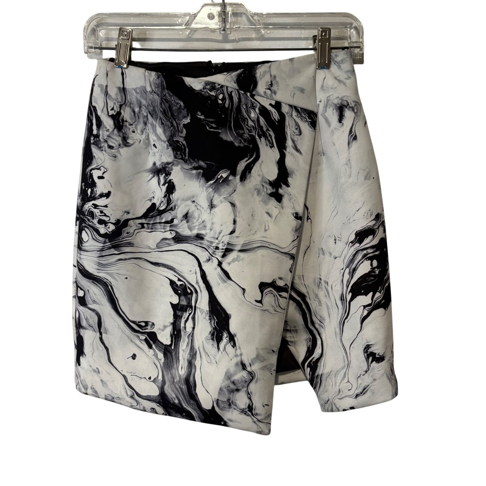 Keepsake The Label Black White Marble Print Wrap Mini Skirt Small Formal Event